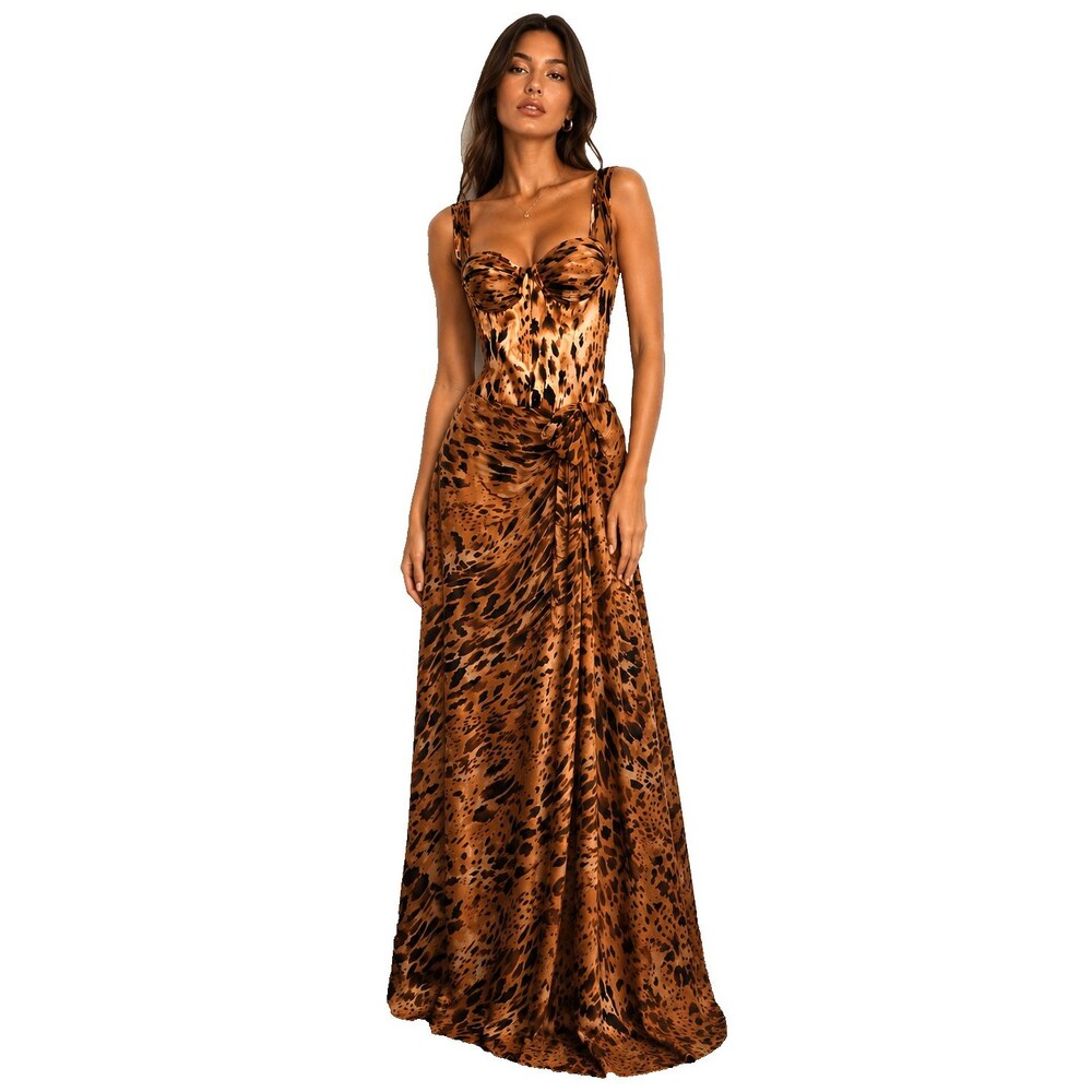 Rickie Freeman Terri Jon Leopard Evening Maxi 100% Silk Gown Size 10 NWT